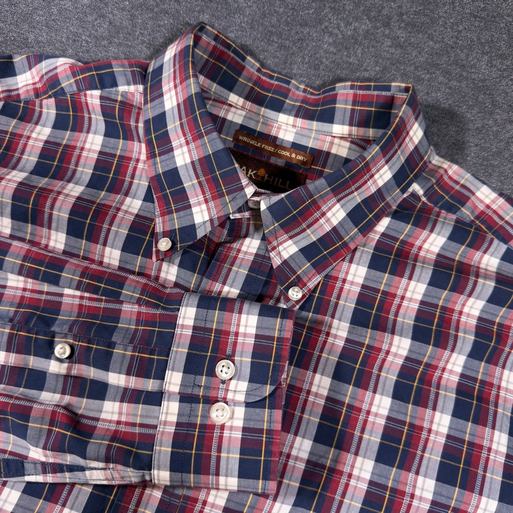 Oak Hill Button Down Shirt Mens 1XLT Multicolor Plaid Wrinkle Free Cool & Dry